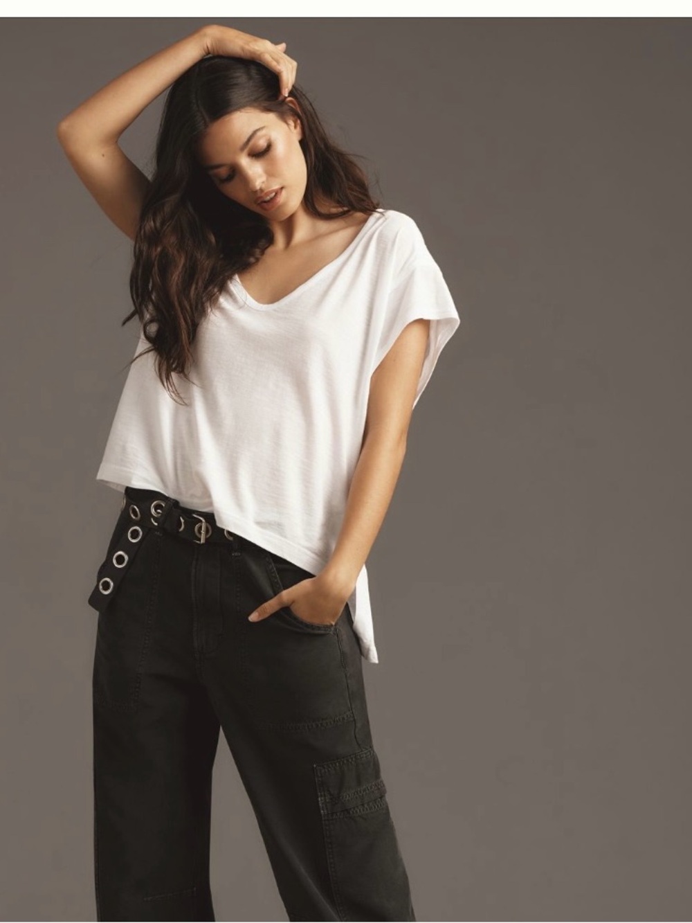Anthropologie Pilcro White Layered V-Neck Short Sleeve Tee